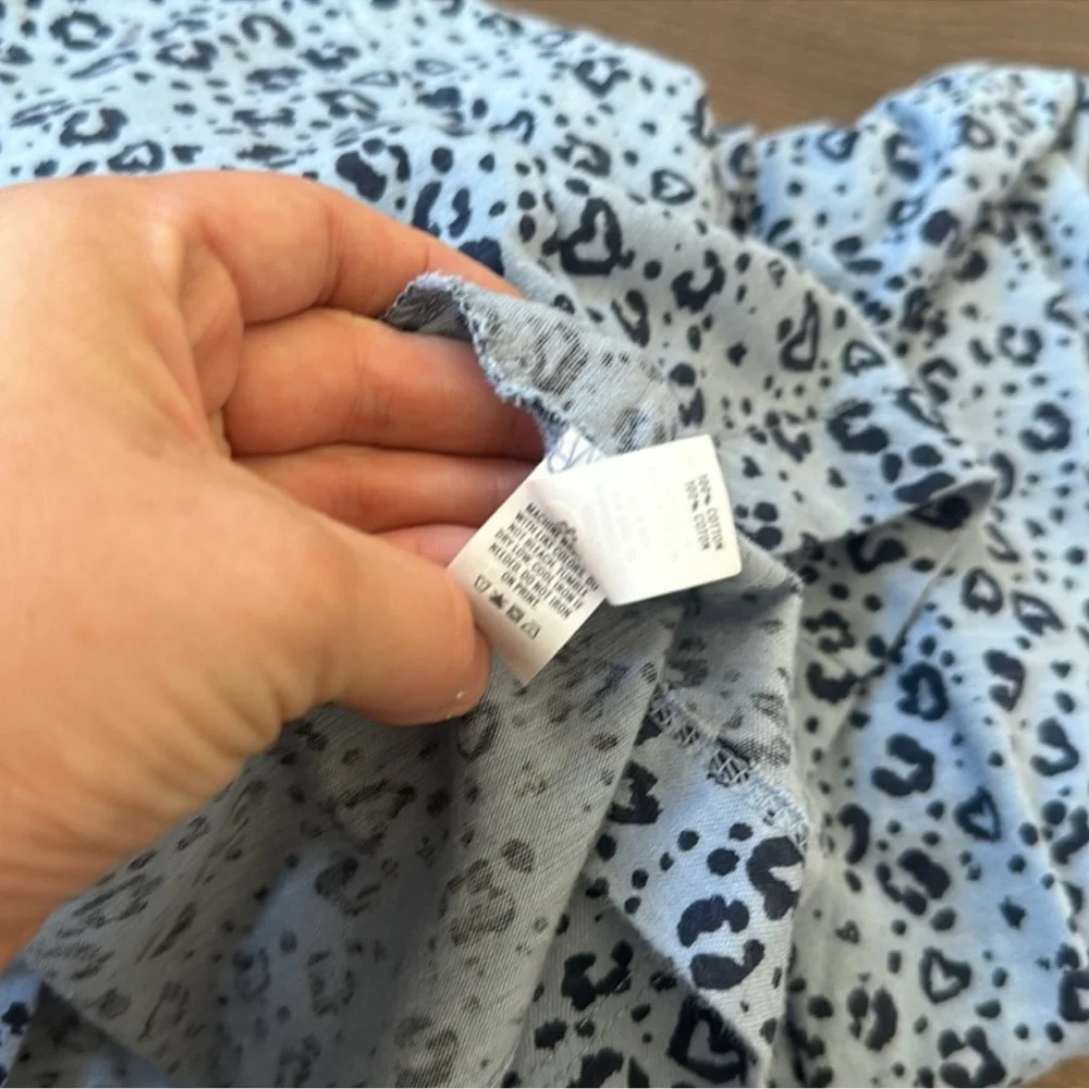 Aerie Blue Twist Front Short Sleeve Leopard Print Casual Tee Shirt Dress Medium